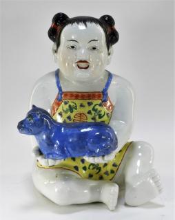 Appraisal: Chinese Porcelain Famille Juane Baby Buddha Figure CHINA LATE TH-EARLY