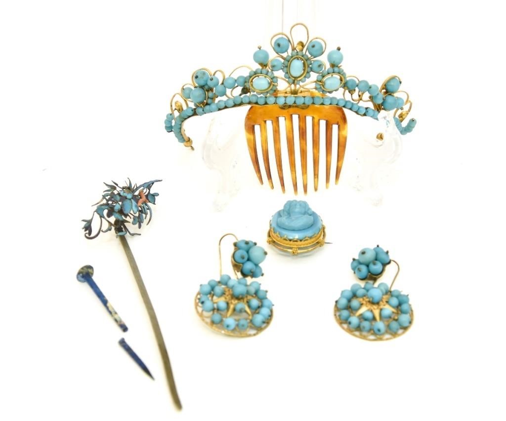 Appraisal: Victorian blue enamel and wire gilt metal comb tiara together