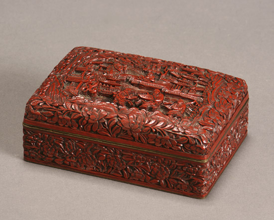 Appraisal: Chinese Red Cinnabar Lacquer Box Incised with Six-Character Qianlong Mark