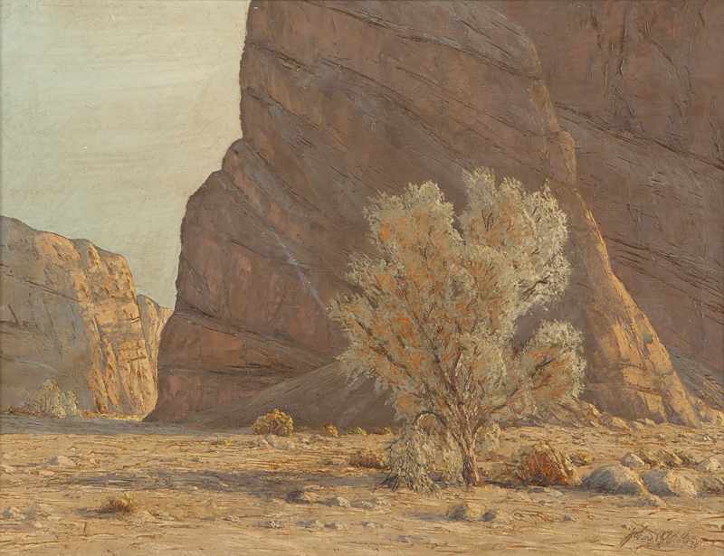 Appraisal: Desert canyon with smoke tree oil on canvas '' H