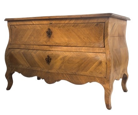 Appraisal: A th century North European walnut bombe two drawer commode