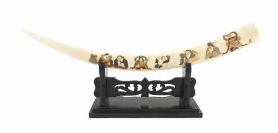 Appraisal: A Chinese Carved Ivory Tusk having lightly incised and polychrome