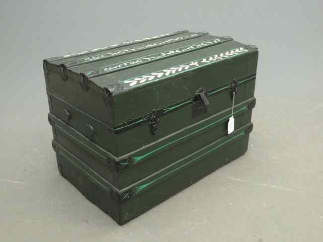 Appraisal: C 's steamer trunk in green paint with decoration ''