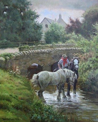 Appraisal: Rosemary Sarah WelchDevon Stream with horses watering signedoil on canvas