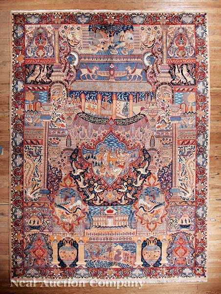 Appraisal: Kashmar Carpet crimson and cream ground traditional Persian motifs including