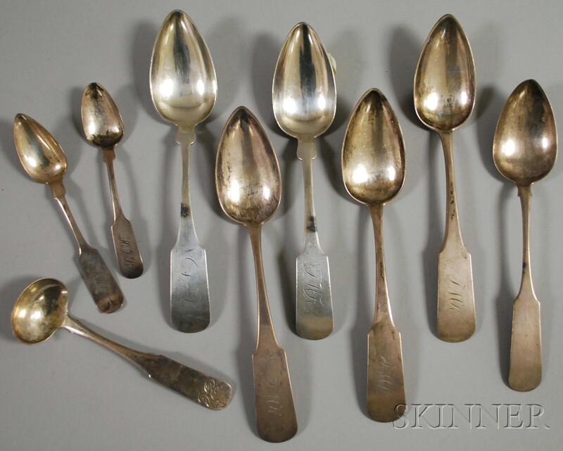 Appraisal: Nine Coin Silver Spoons including four J Ketcham serving spoons