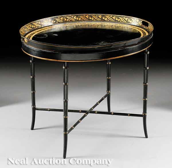 Appraisal: An English T le Peinte Tray th c oval gilt