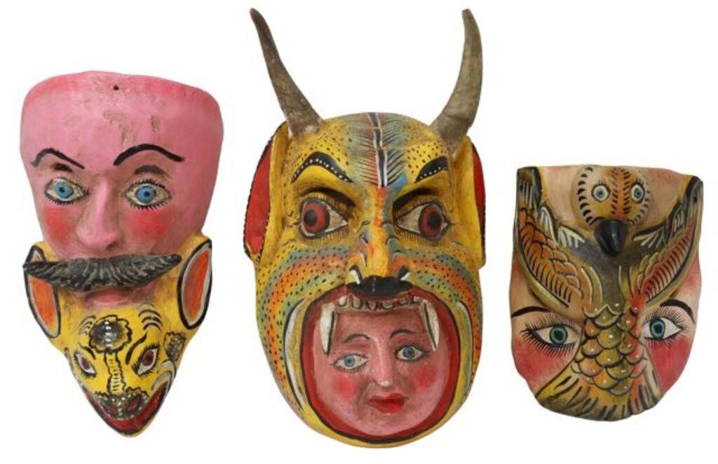 Appraisal: lot of Mexican folk art polychromed carved wood dance masks