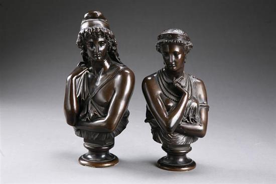 Appraisal: PAIR OF BRONZE BUSTS SIGNED JEAN CLESINGER FRANCE - Both