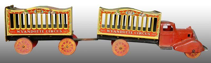 Appraisal: Wyandotte Pressed Steel Tin Circus Tandem Truck Description '' L