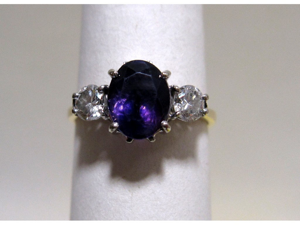 Appraisal: Eighteen carat gold amethyst and diamond three stone ring