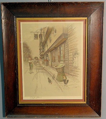 Appraisal: Framed Cecil Aldin signed artist proof English inn and street