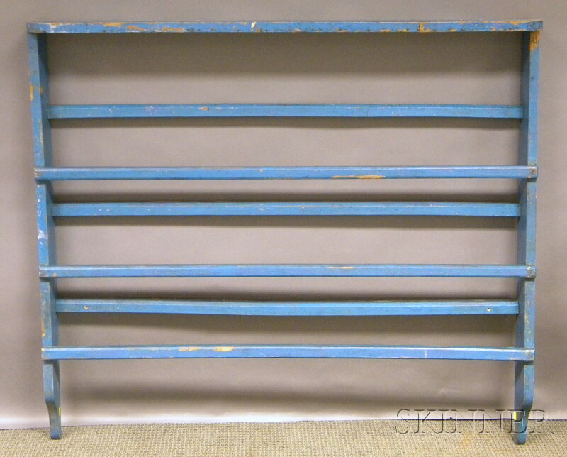 Appraisal: Blue-painted Wood Three-tier Wall Plate Rack and a Red-painted Pine