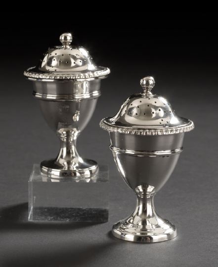 Appraisal: Near-Pair of Regency Sterling Silver Pepperettes one hallmarked London -