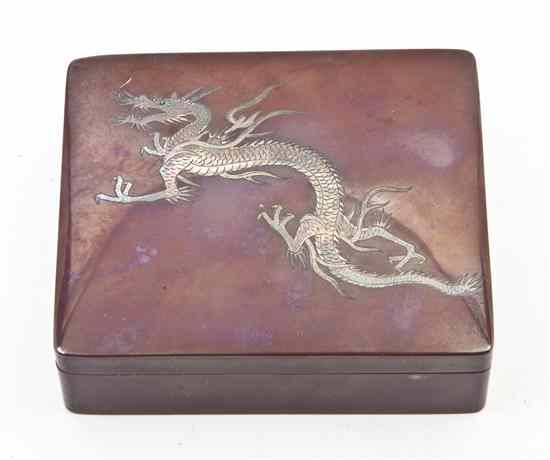 Appraisal: A Japanese Metal Cigarette Box depicting a sinuous dragon on