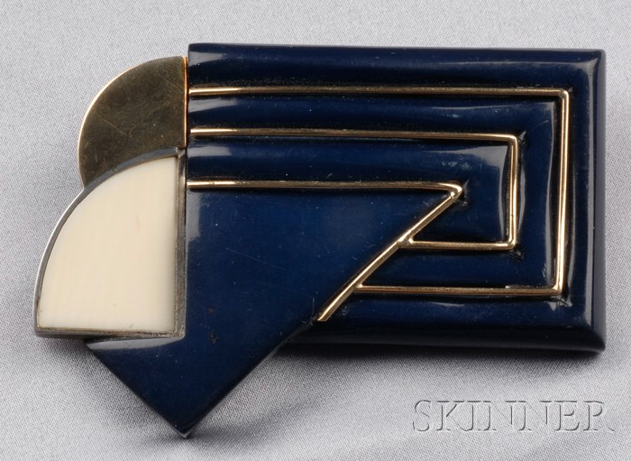 Appraisal: Geometric Brooch France c s in blue resin and ivory