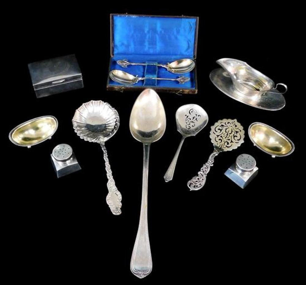 Appraisal: STERLING COIN Thirteen pieces of silver serving ware and accessories