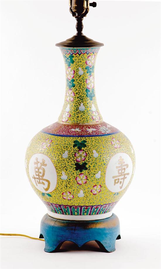 Appraisal: Chinese Export famille rose vase converted to lamp late th