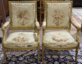 Appraisal: Lot of Pair of Louis XVI style fauteuils each having