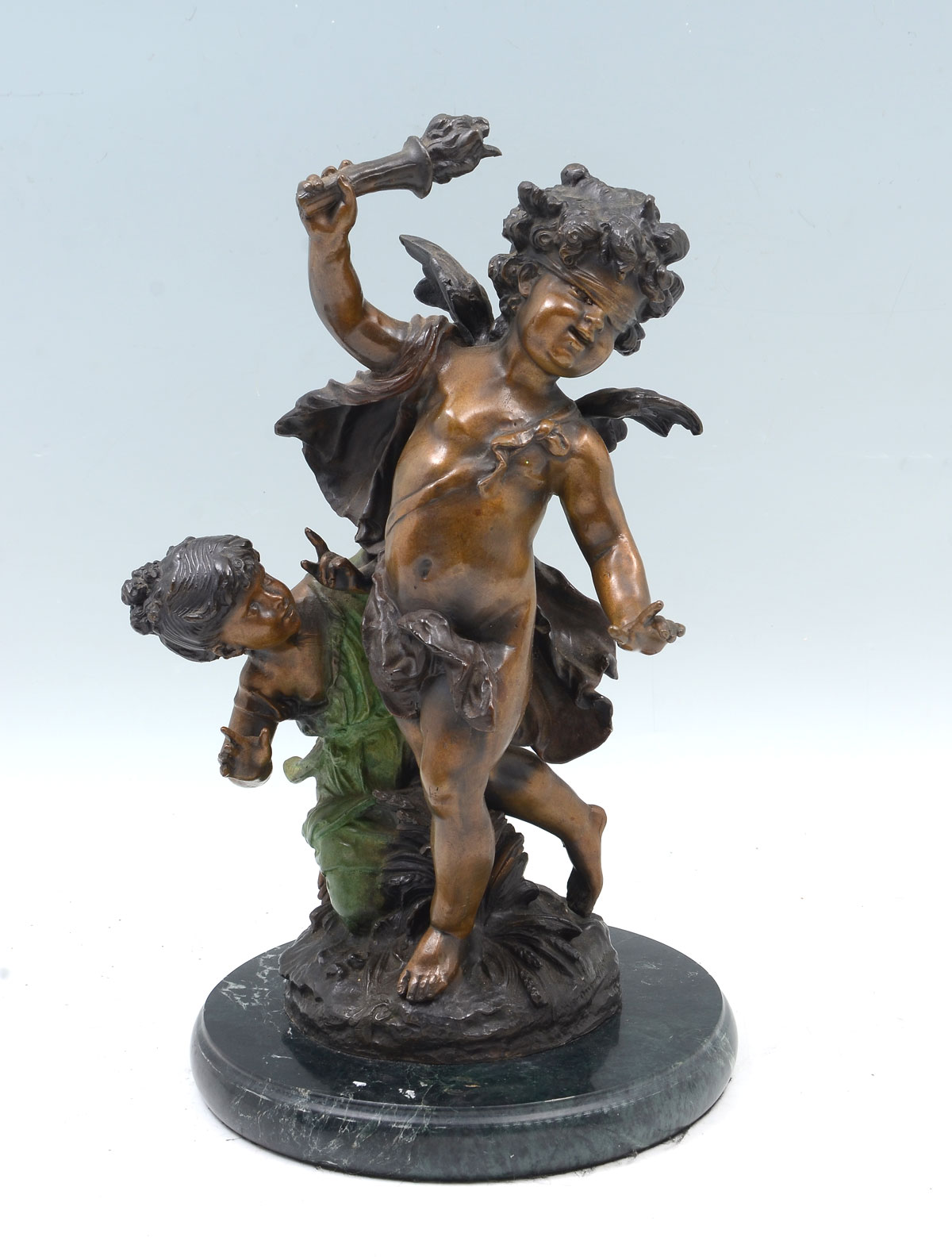 Appraisal: FIGURAL BRONZE GROUPING AFTER AUGUSTE MOREAU Angel Playing Hide and