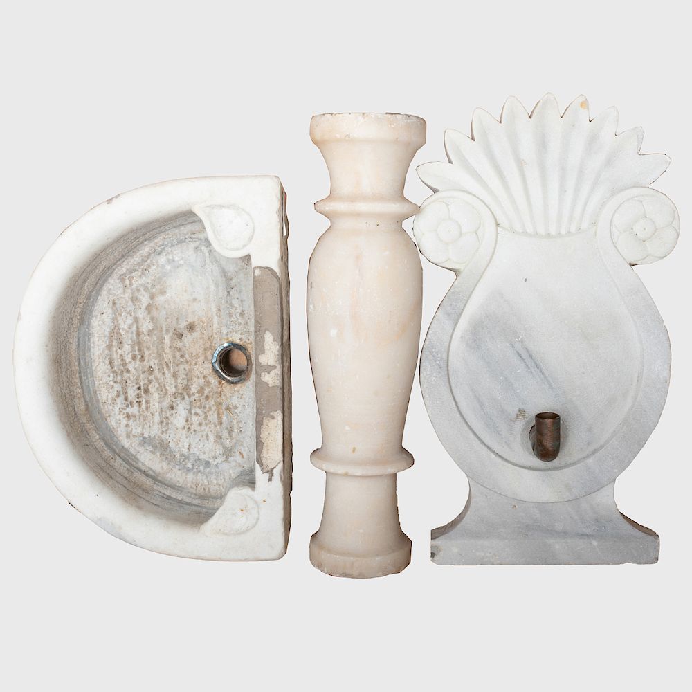 Appraisal: Wall Mounted Marble Fountain and Basin In three parts Approx