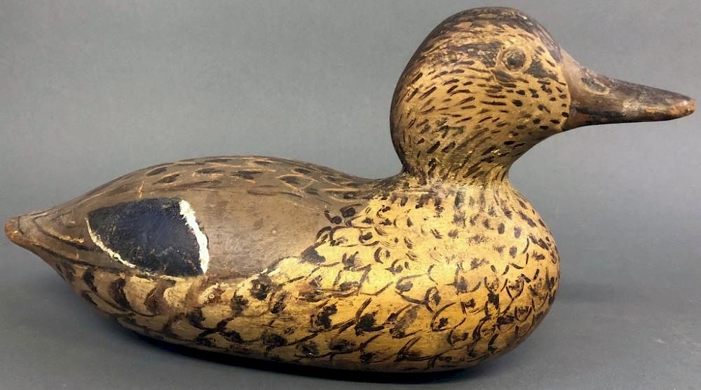 Appraisal: Carved Hen Duck Decoy Carved hen duck decoy with paint