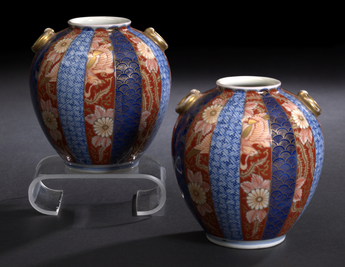 Appraisal: Fine Pair of Japanese Imari Porcelain Jarlets second half th