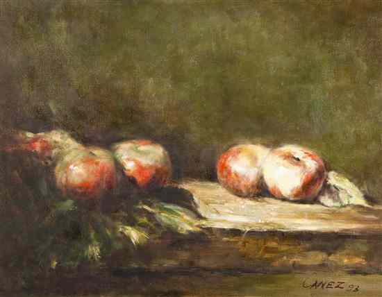 Appraisal: An Oil on Canvas Painting Canez depicting a still life