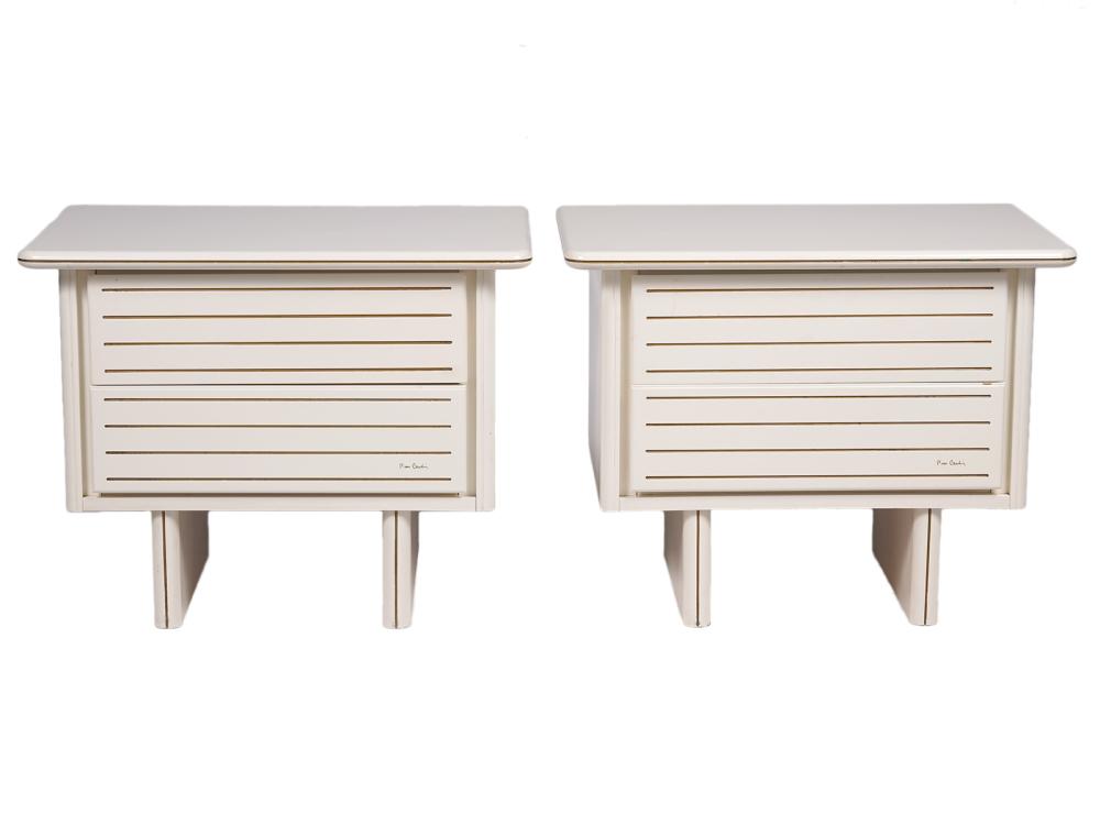 Appraisal: PAIR OF PIERRE CARDIN NIGHTSTANDSPair of two drawer signed Pierre