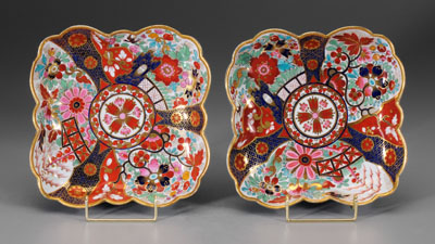 Appraisal: Pair Worcester bowls Imari style lobed square shapes with rounded