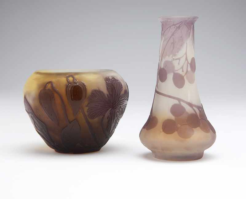 Appraisal: Two Galle cameo glass cabinet vases The first Circa cameo