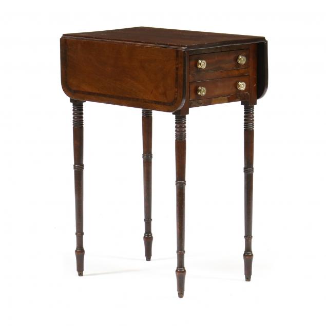 Appraisal: GEORGE III INLAID MAHOGANY DIMINUTIVE DROP LEAF WORK TABLE Circa