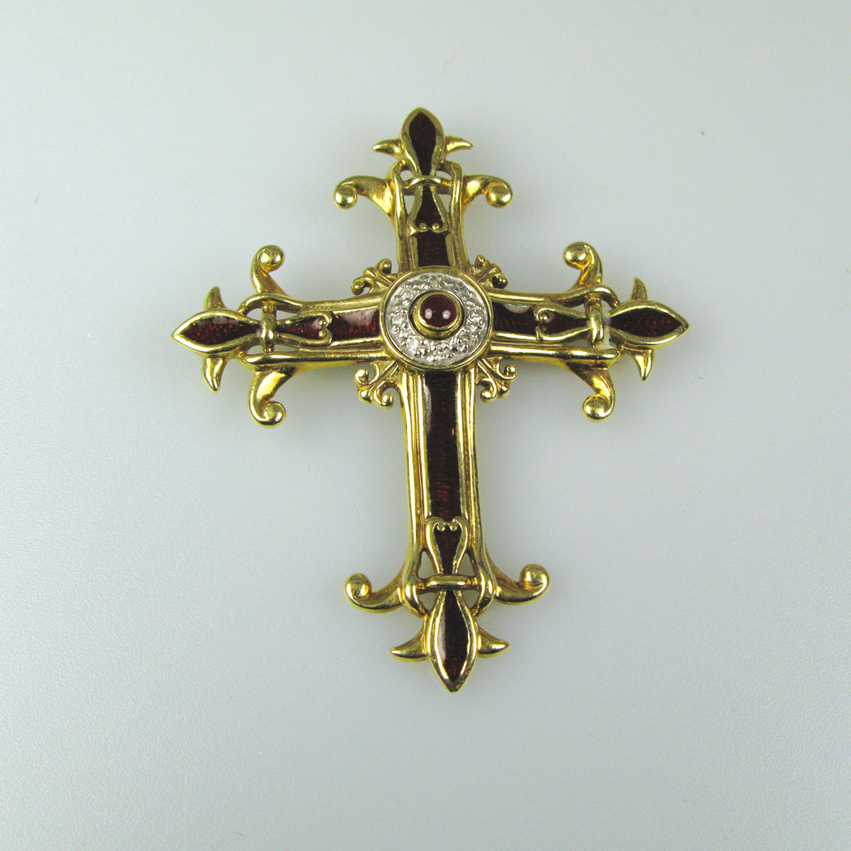 Appraisal: k yellow gold cross pendant decorated with enamel diamonds a