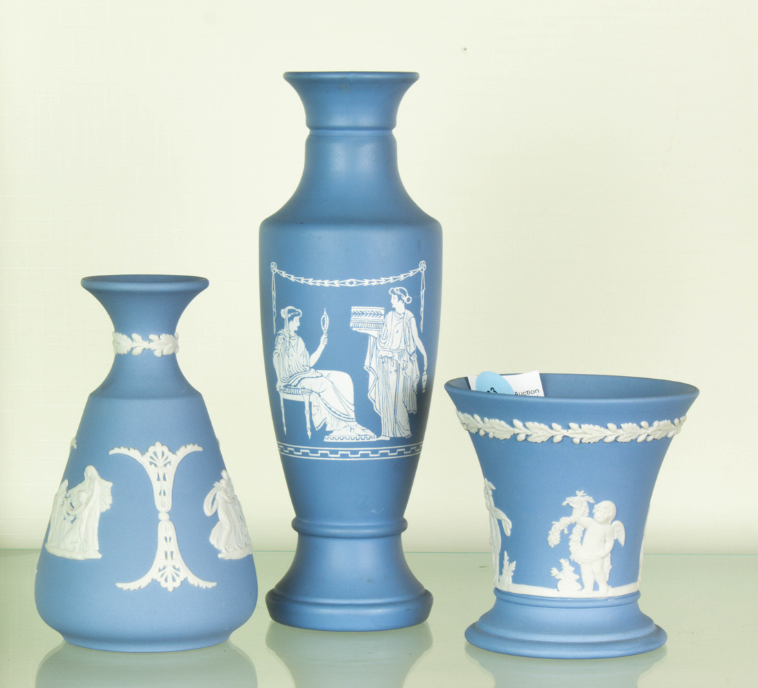 Appraisal: LOT OF TWO WEDGWOOD BLUE JASPER VASES Lot of Two