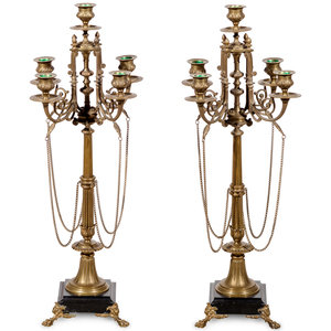 Appraisal: A Pair of French Neoclassical Gilt Bronze Five-Light Candelabra Late