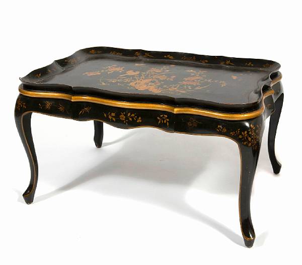 Appraisal: A Chinoiserie decorated lacquered tray on stand height in width