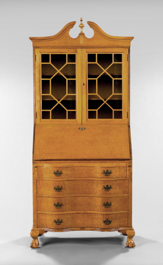 Appraisal: American Colonial Revival Tiger and Bird's-Eye Maple Drop-Front Secretary with