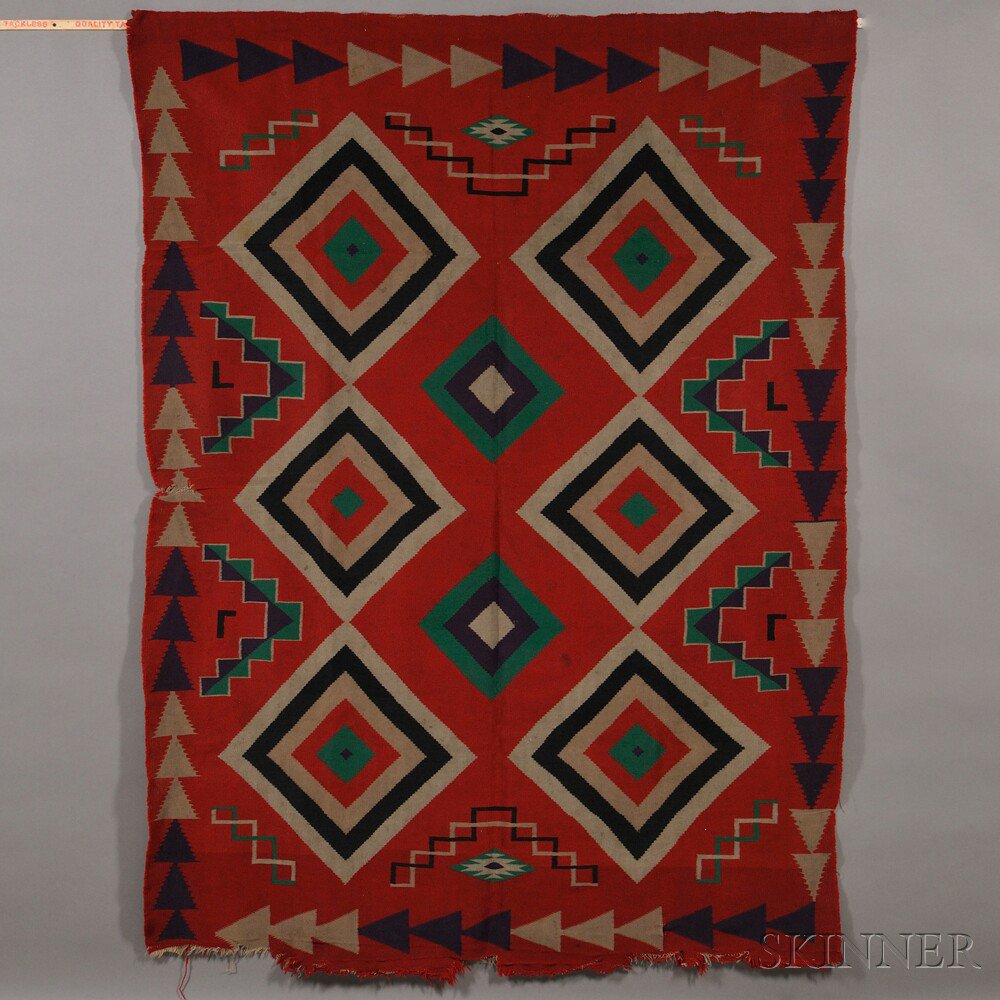 Appraisal: Navajo Germantown Weaving bold multicolor geometric designs on a red