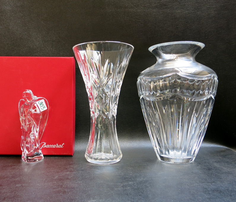 Appraisal: TWO WATERFORD CRYSTAL VASES AND ONE BACCARAT FIGURINE cut crystal