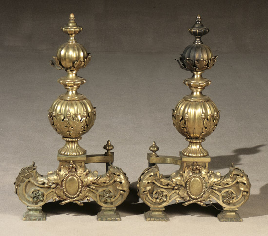 Appraisal: Pair of Continental Baroque Style Brass Andirons First Quarter th