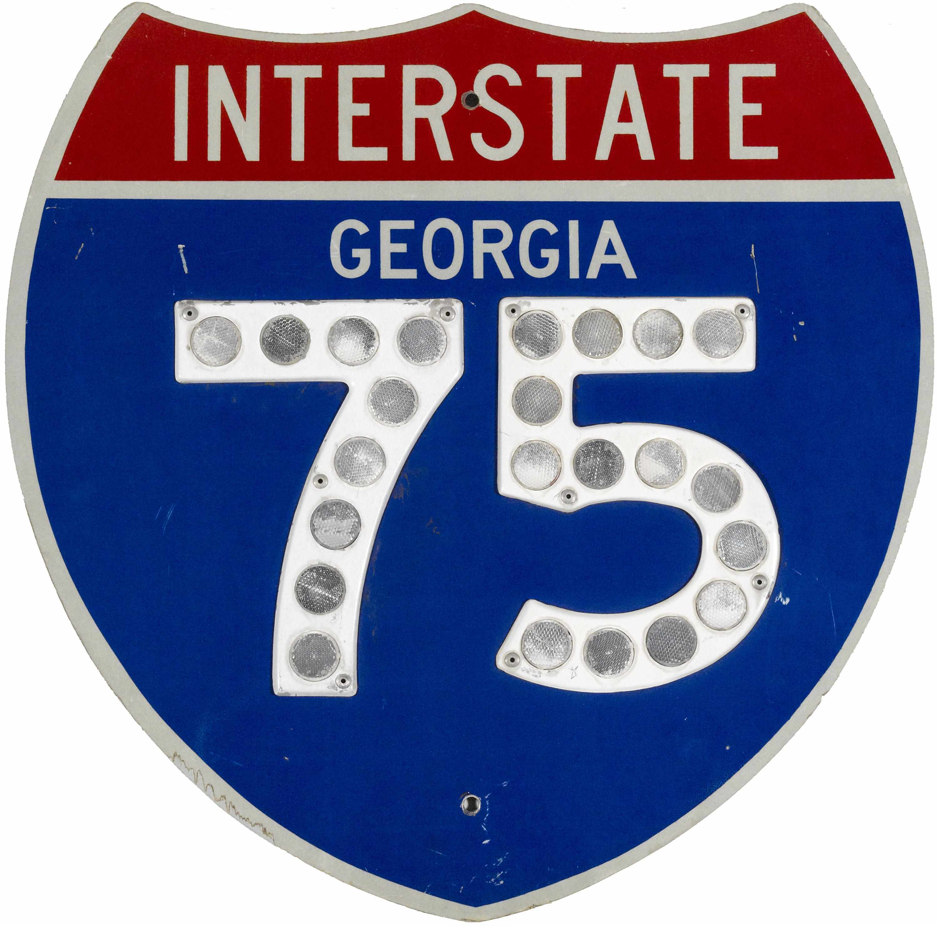 Appraisal: A 'reflecting' Georgia interstate sign red white and blue painted