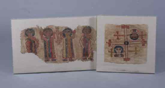 Appraisal: TWO COPTIC TEXTILE FRAGMENTS OF FIGURES AND HEADS Circa th