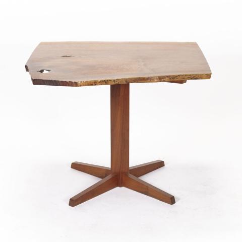 Appraisal: George Nakashima Free Edge Walnut Pedestal Table mid th century