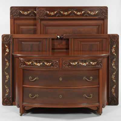 Appraisal: Pair of Twin Beds and Matching Dresser Graceful bow front