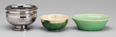 Appraisal: Three bowls one oval with green glaze identified as quot