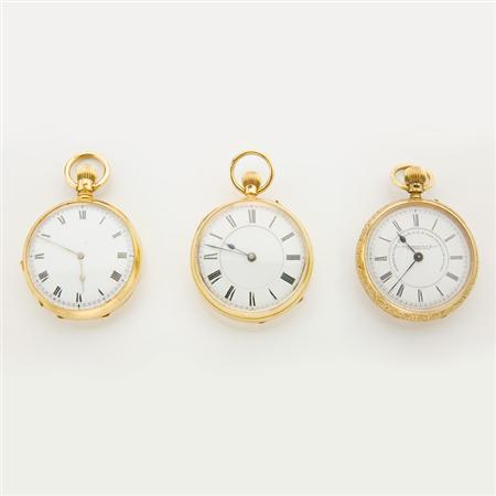 Appraisal: Three Gold Open Face Pocket Watches Estimate -