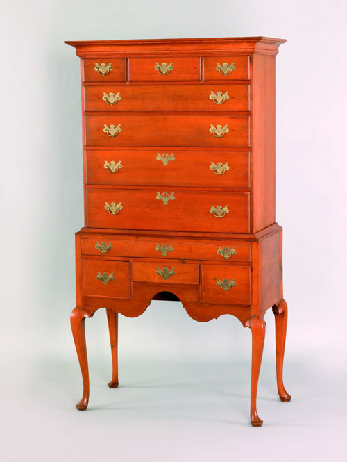 Appraisal: New England Queen Anne maple tall chest ca the upper