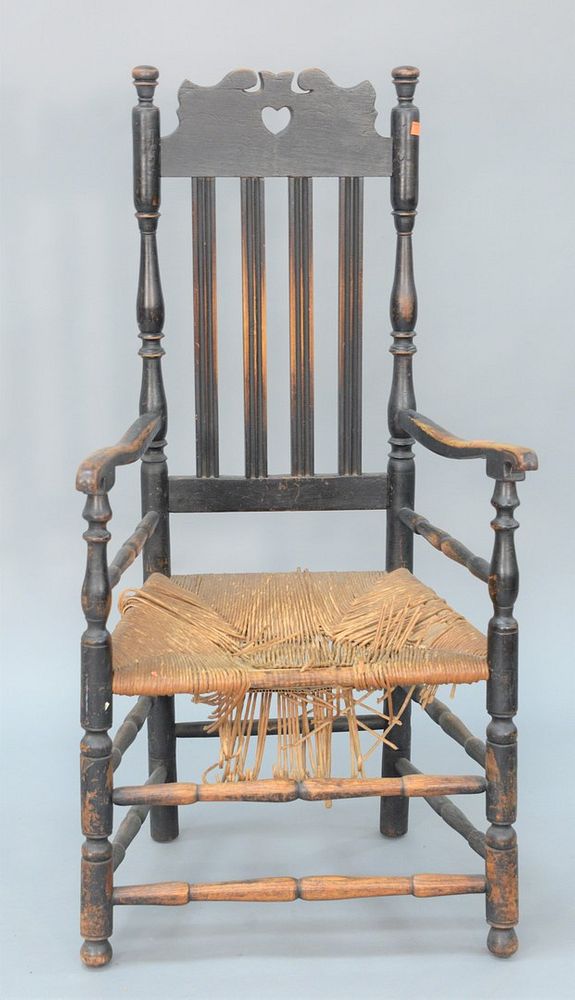 Appraisal: Heart Crown Armchair with Reeded Slats tulip poplar maple and