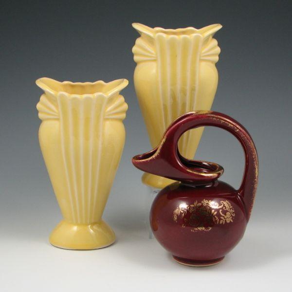 Appraisal: Two Brush vases in yellow marked USA and a Purinton