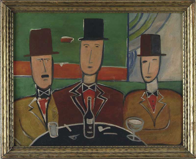 Appraisal: UNSIGNED American Mid- th Century THE THREE CHAPS Oil on